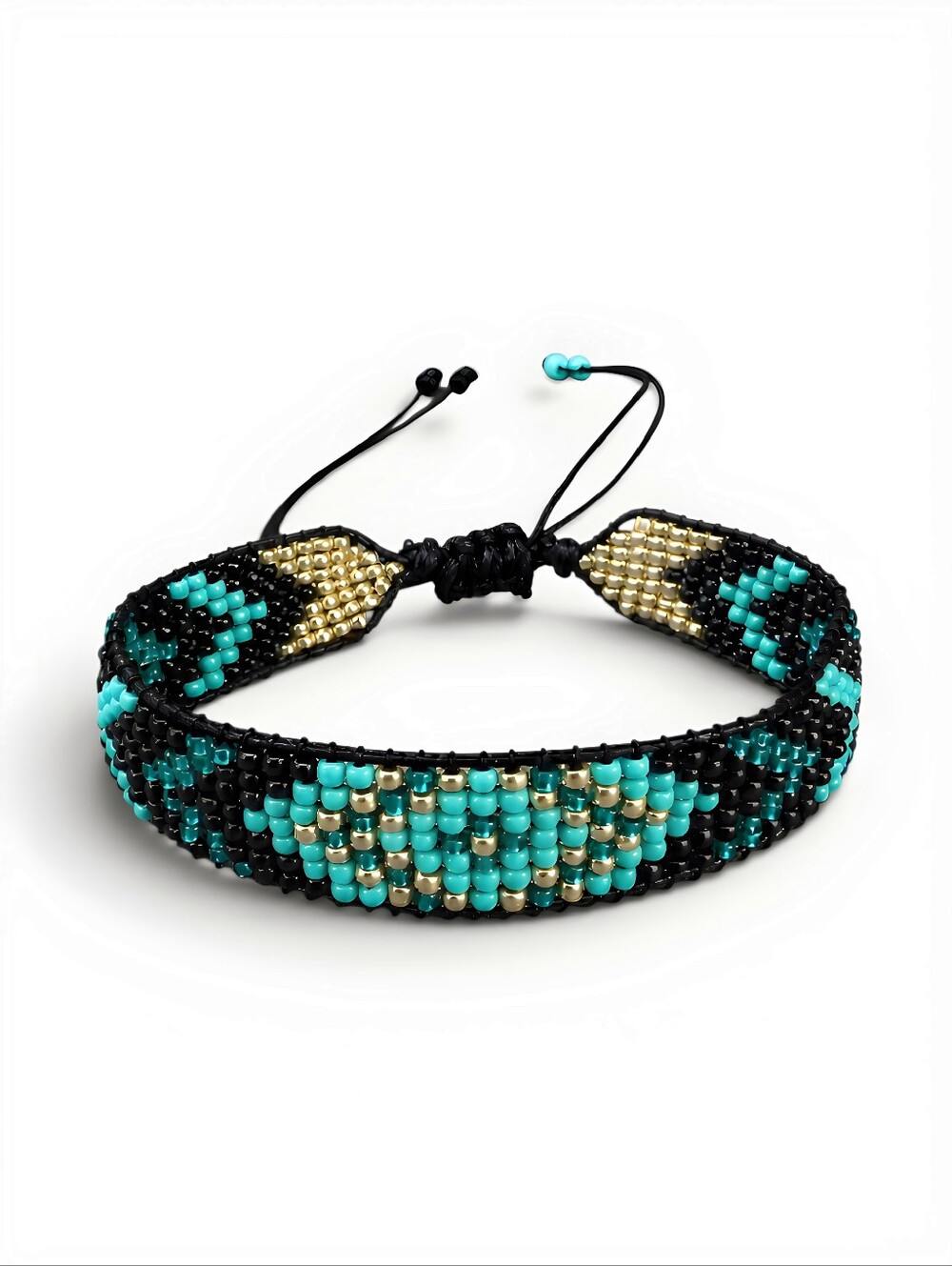 Handmade Turquoise Loom Woven Seed Bead Cuff Bracelet Southwestern Beaded